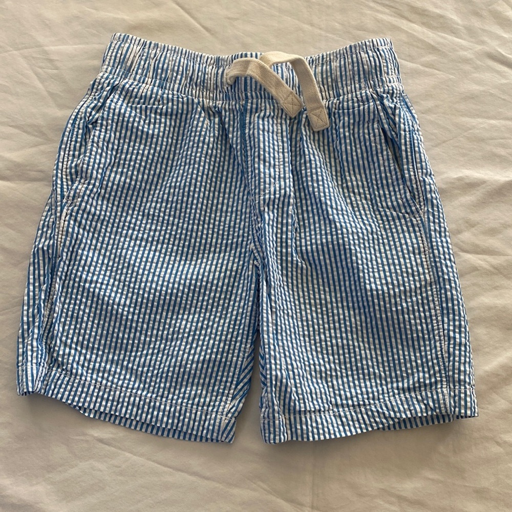 Boys blue and white striped seersucker shorts Land’s End size XS 4/5